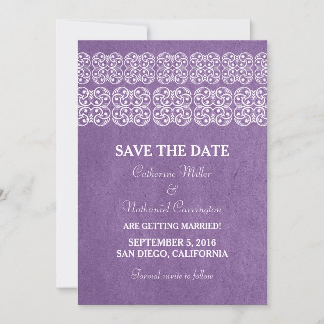 Purple Modern Bohemian Save the Date Invite (Front)