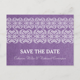 Purple Modern Bohemian Save the Date Postcard
