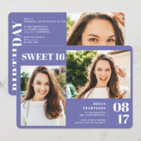 Purple modern bold 3 photos Sweet 16 birthday