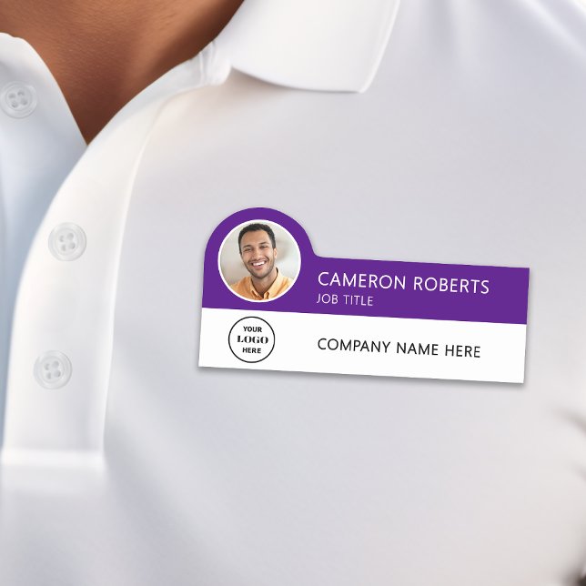 Purple Modern Business Logo Photo Employee Name Tag (Creator Uploaded)