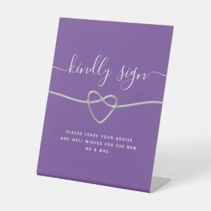 Purple Modern Calligraphy Wedding Pedestal Sign
