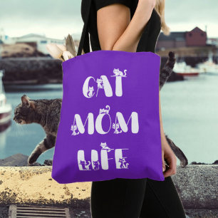 Purple Modern Cat Mom Life Cute Mother's Day  Tote Bag
