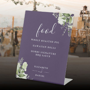 Purple Modern Floral Greenery Food Menu Pedestal Sign