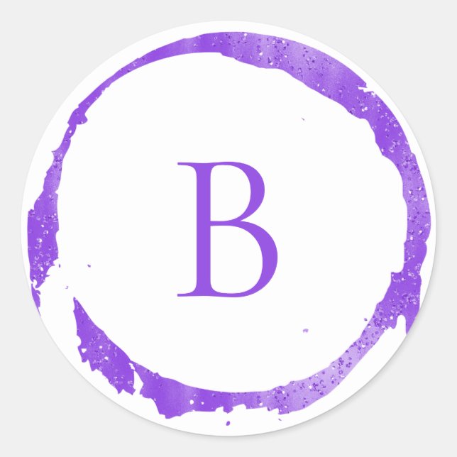 Purple Modern Foil Glitter Sparkle Monogram Classic Round Sticker (Front)