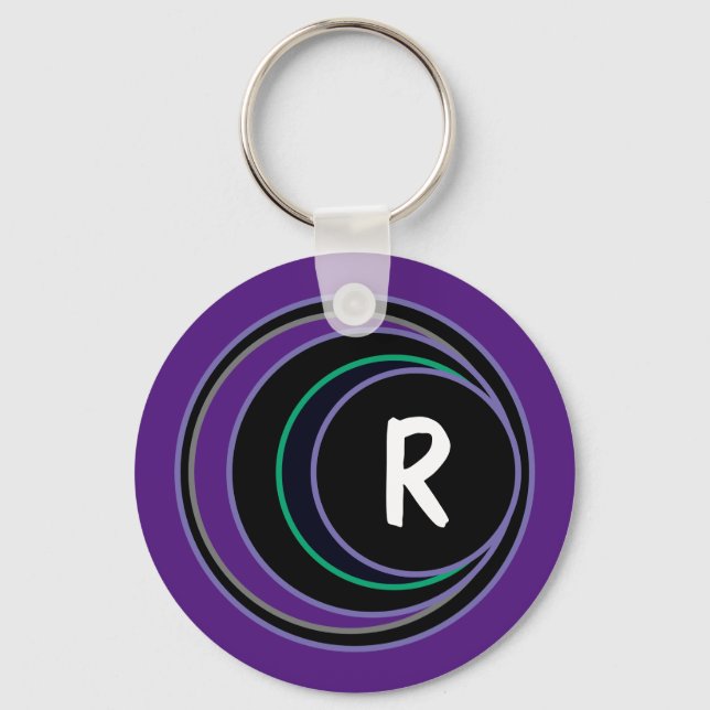 Purple Modern Geometric Abstract Monogram Initial Keychain (Front)