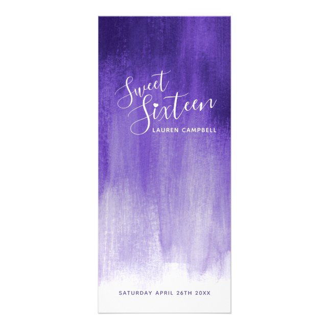 Purple modern graded art sweet 16 menu rack pack (Front)