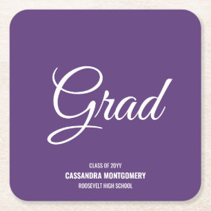 Purple Modern Graduation Party Square Paper Coaster