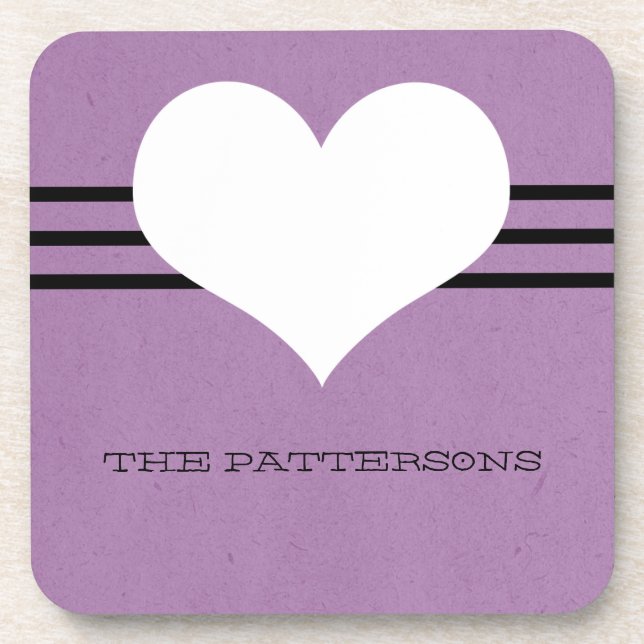 Purple Modern Heart Coaster Set (Front)
