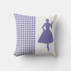 Purple Modern Houndstooth with Silhouette Throw Pillow