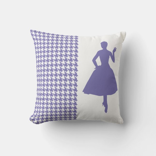Purple Modern Houndstooth with Silhouette Throw Pillow (Front)