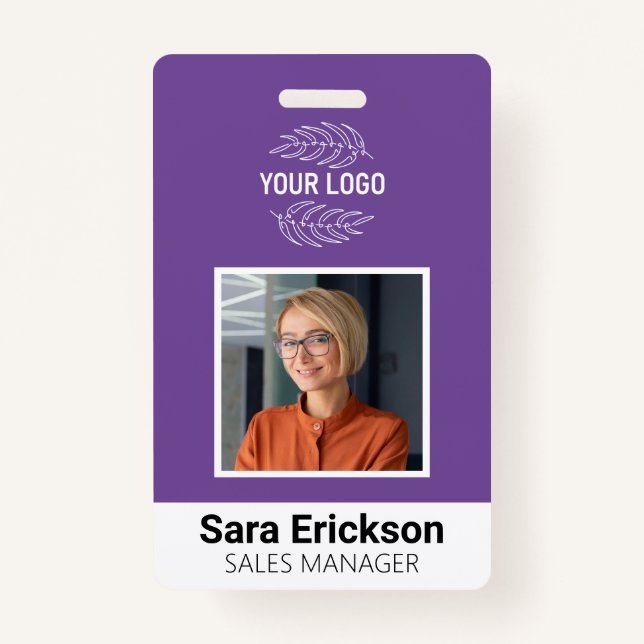 Purple Modern ID Card Business Employee Badge (Front)
