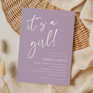 Purple Modern Minimalist Girl Baby Shower Invitation