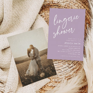 Purple Modern Minimalist Lingerie Shower Photo Invitation