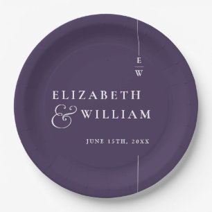 Purple Modern Minimalist Monogram Wedding Paper Plate