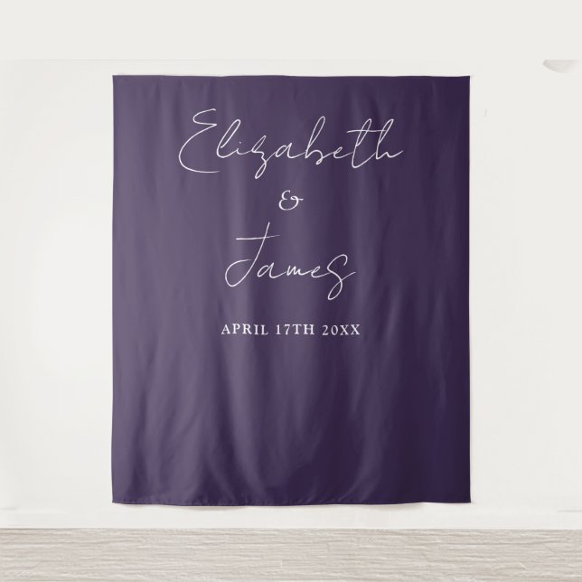 Purple Modern Minimalist Wedding Photo Backdrop Tapestry (Front)