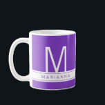 Purple Modern Monogram Simple Name Initial Coffee Mug<br><div class="desc">Modern and minimalist solid colour vibrant royal deep lavender purple colour block mug with personalized name and single initial monogram is a perfect way to help your mug stand out at the office so it doesn't get confused with your coworkers coffee cups, or for the true purple colour lover who...</div>