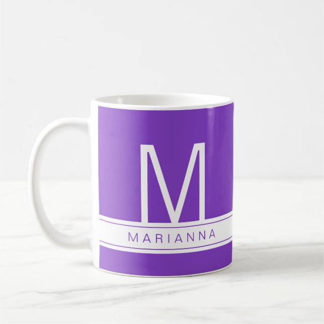 Purple Modern Monogram Simple Name Initial Coffee Mug (Left)