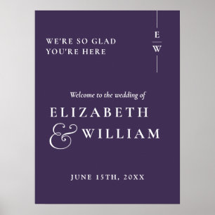 Purple Modern Monogram Wedding Welcome Sign