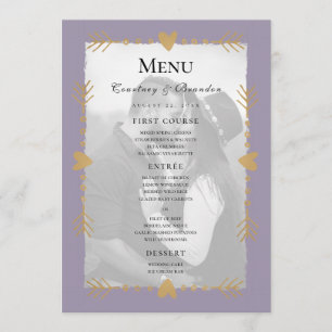 Purple Modern Photo Gold Hearts Menu Mariage