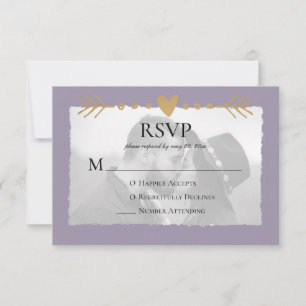 Purple Modern Photo Gold Hearts RSVP Card