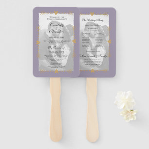 Purple Modern Photo Gold Hearts Wedding Program Hand Fan