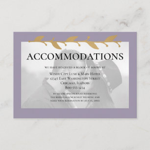 Purple Modern Photo Gold Leaves Accommodations Enclosure Card