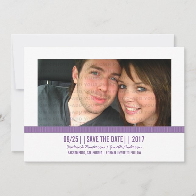 Purple Modern Photo Save the Date Invite (Front)