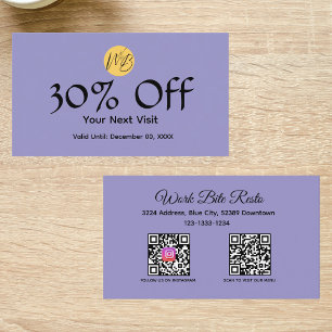 Purple Modern Restaurant Qr Code Menu and  Discount Card