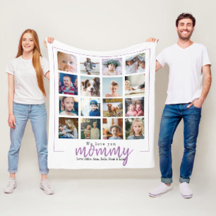 Purple modern script photo collage mom fleece blanket