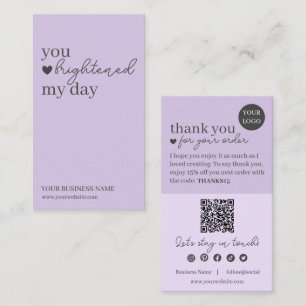 Purple Modern Script QR Code, Thank You Candle Business Card