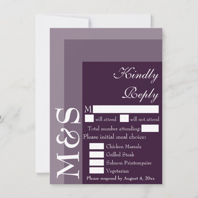Purple Modern Script Wedding RSVP Card (Front)