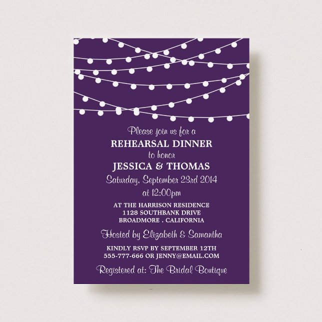 Purple Modern String Lights Rehearsal Dinner Invitation (Creator Uploaded)
