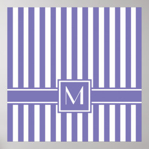 Purple Modern Stripe with Monogram Poster