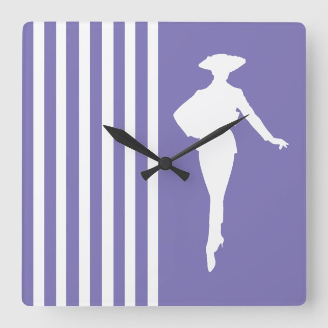 Purple Modern Stripes with Fashion Silhouette Square Wall Clock (Front)