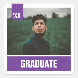 Purple Modern Textured Photo Graduation Square Sticker