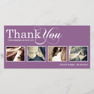 PURPLE MODERN THANKS WEDDING THANK YOU CARD