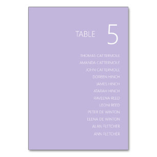 Purple Modern Wedding Table Number Card With Names