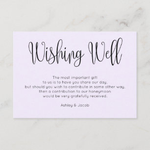 Purple modern wedding wishing well. Simple script Enclosure Card