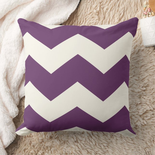Purple Modern Zig Zag Chevron Pattern Throw Pillow (Blanket)