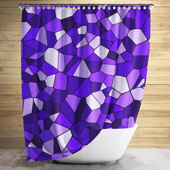 Purple Monochrome Geometric Mosaic Pattern (Modern Purple Geometric Mosaic Pattern Shower Curtain)