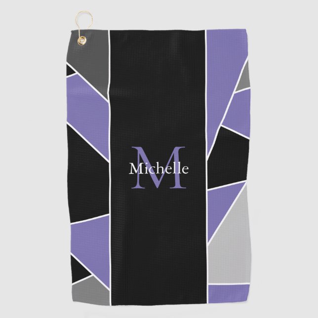 Purple Monogram Abstract Geometric Ladies Golf Towel (Front)