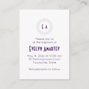 Purple Monogram Circle Baptism Invitation
