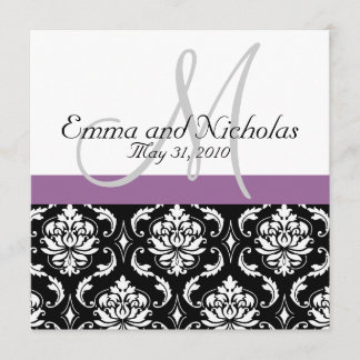 Purple Monogram Damask Wedding Invitation