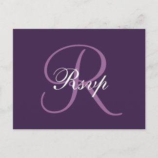 Purple Monogram | Elegant Wedding RSVP Postcard