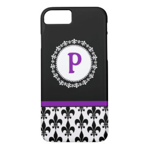 Purple Monogram Fleur de Lis Pattern iPhone 8/7 Case