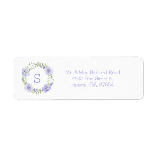 Purple Monogram Floral Watercolor Elegant Address