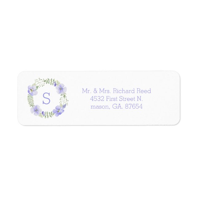 Purple Monogram Floral Watercolor Elegant Address (Front)