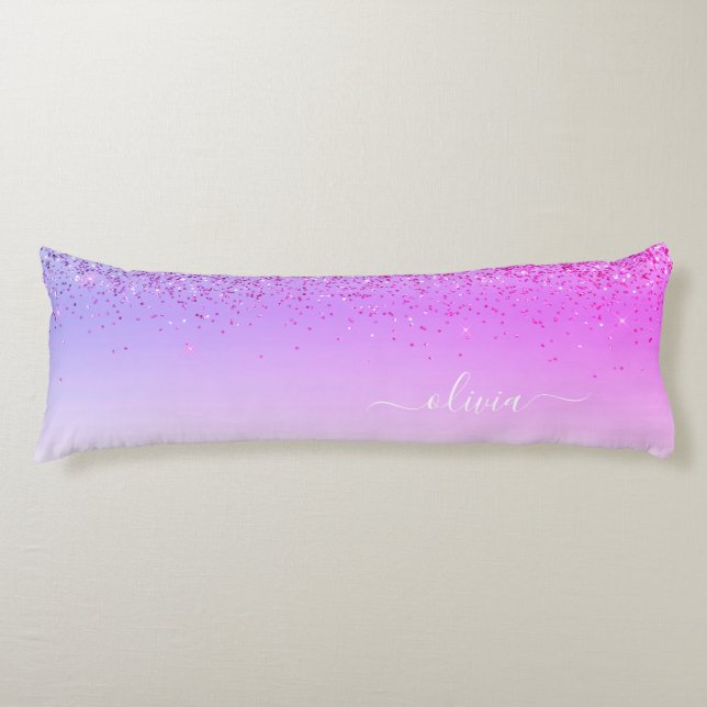 Purple Monogram Glitter Sparkle Girly Script Body Pillow (Front)