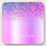 Purple Monogram Glitter Sparkle Girly Script Coaster<br><div class="desc">Purple Faux Foil Metallic Sparkle Glitter Brushed Metal Monogram Name Paper Coasters. This makes the perfect graduation,  birthday,  wedding,  bridal shower,  anniversary,  baby shower or bachelorette party gift for someone that loves glam luxury and chic styles.</div>