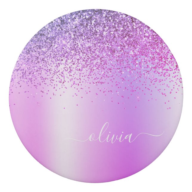 Purple Monogram Glitter Sparkle Girly Script Eraser (Front)